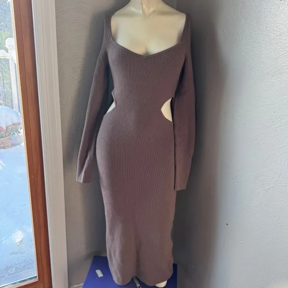 Abercrombie & Fitch maxi dress long sleeve brown cut outs sexy size S NWT - Picture 1 of 10